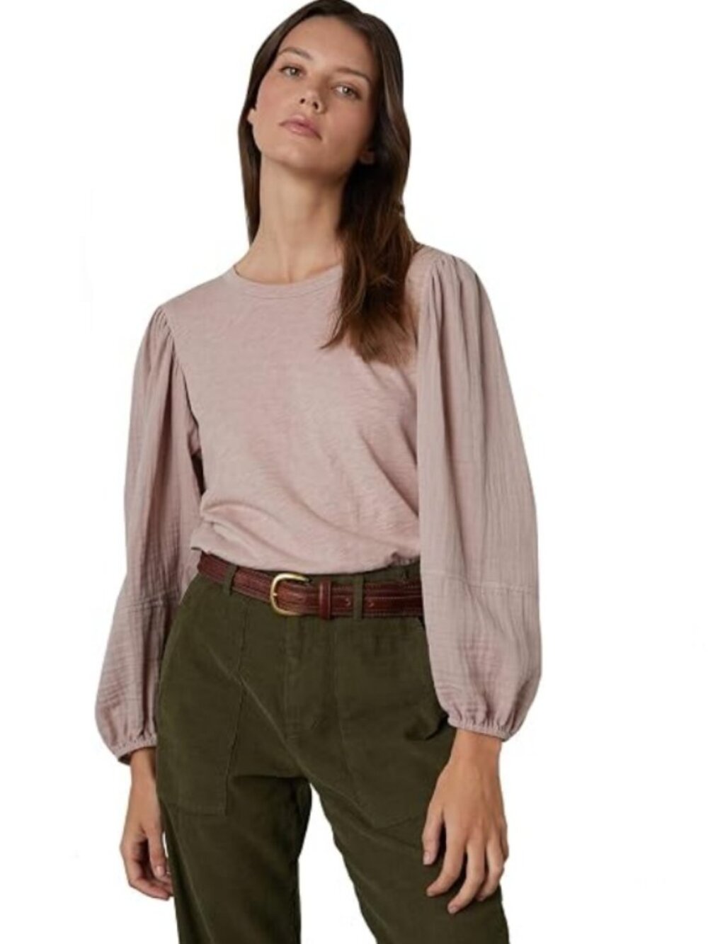 Velvet by Graham & Spencer Jayla Cotton Slub Mix Long Puff Sleeve Shirt - Sz Sml